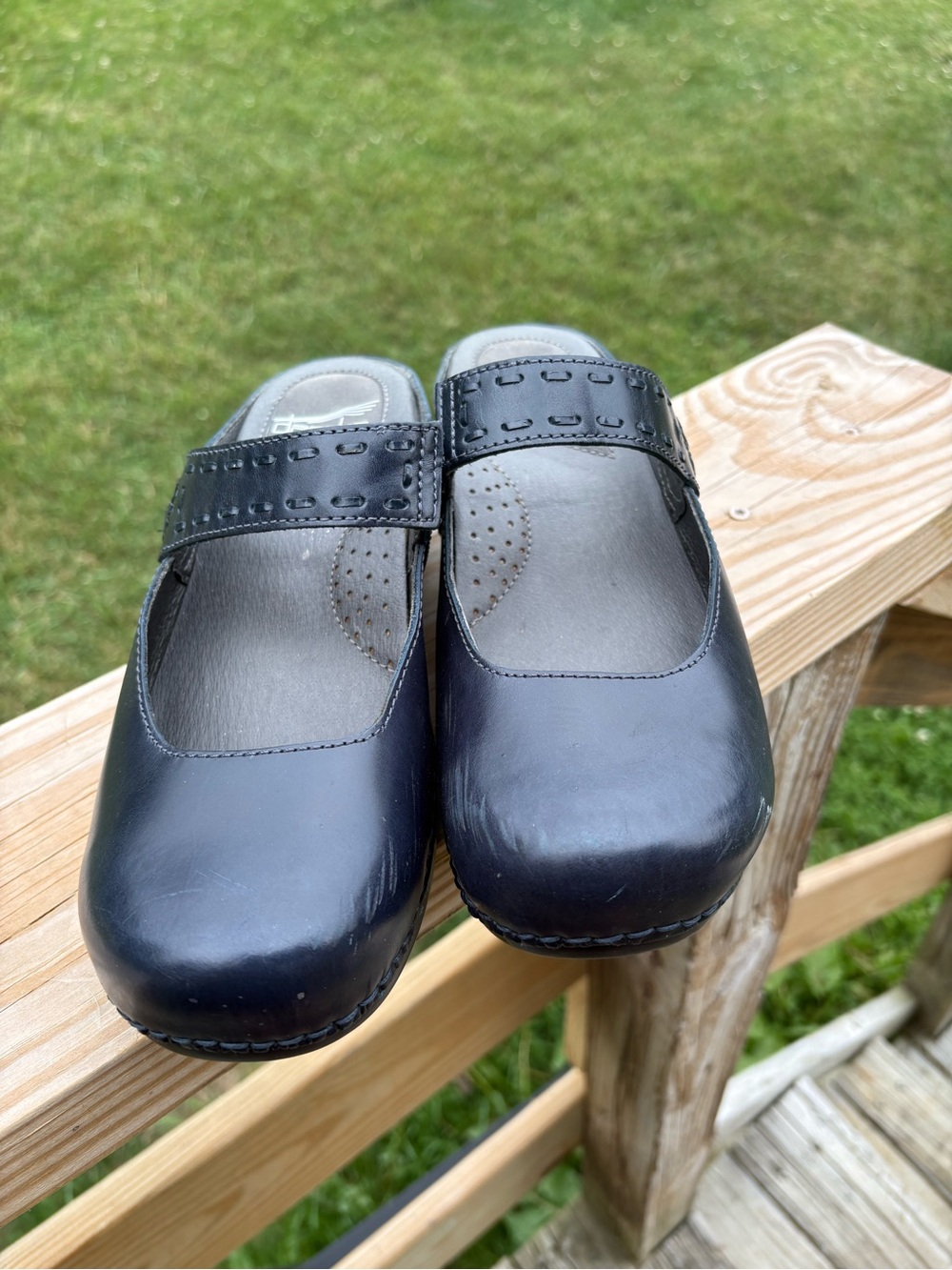 Dansko Black Leather Clogs Mules